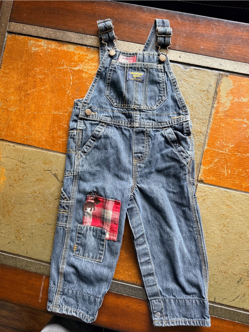Boys 24 mths vintage ish gosh denim bibs for patchwork pocket pant work play